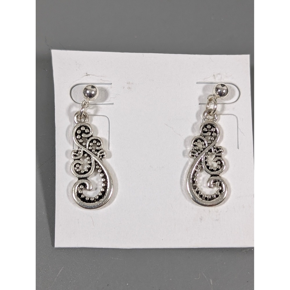 New Silver Tone Ornate Scroll Vine Dangle Earrings Pierced Boho Vintageβ Style